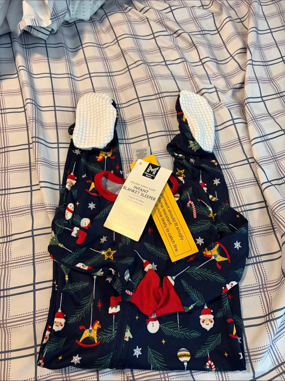 Infant Holiday Blanket Sleeper Pajamas - Navy with Christmas Print